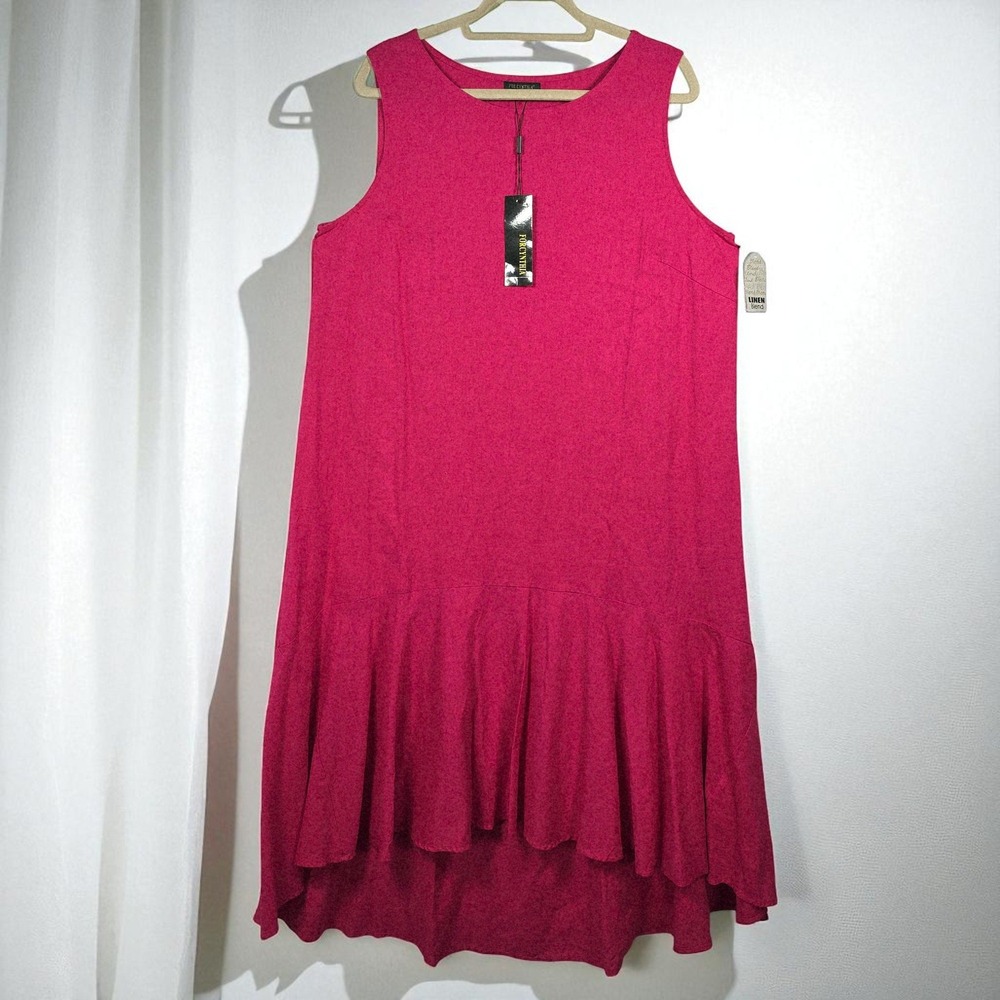 Forβ Cynthia Linen Blend Sleeveless Hi-Lo Dress Woman XL Pink Casual Summer NWT
